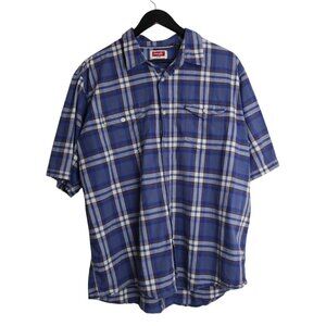 Wrangler Men’s Blue Plaid Short-Sleeve Button-Down Shirt Size 2XL